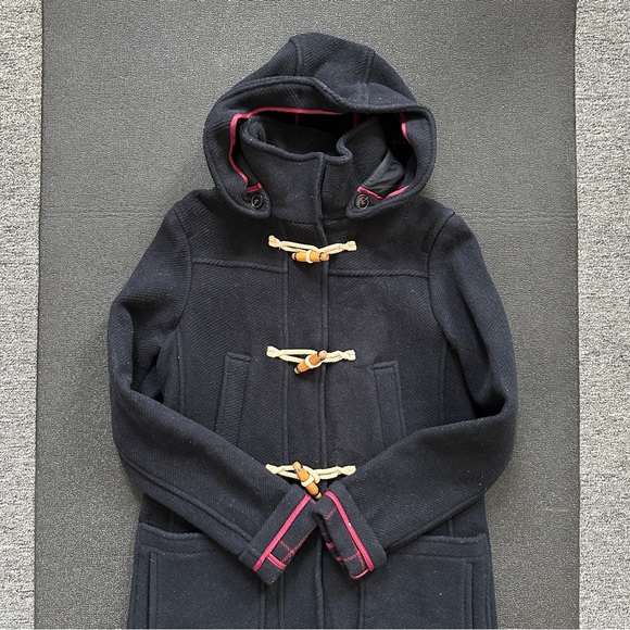 Topshop Hooded Wool Coat Women Size 2 XS Dark Blue Toggle Coat - Picture 7 of 12